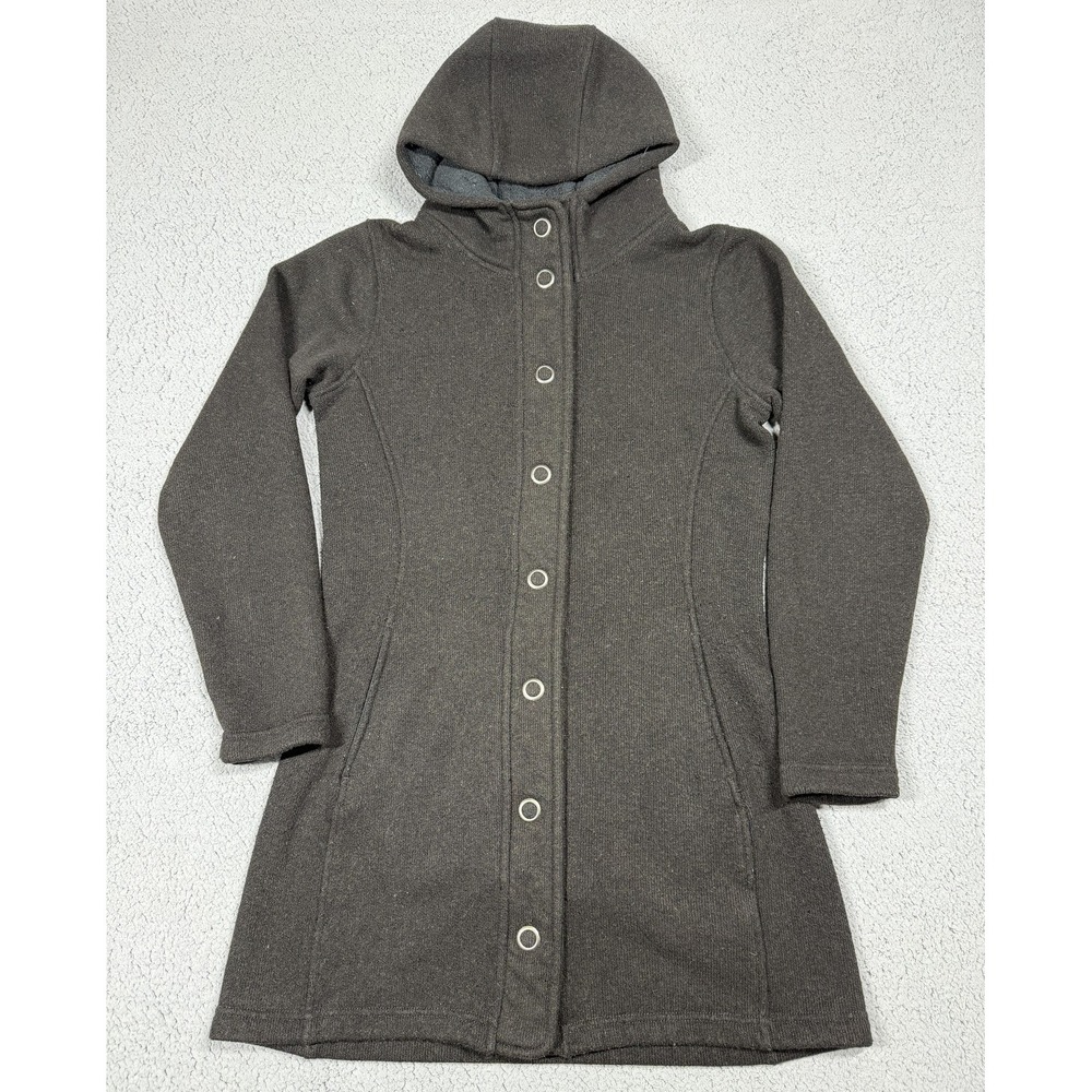 Kuhl Coat Womens Small Black Hooded Knit Snap Front Fleece Lined Parka Casual